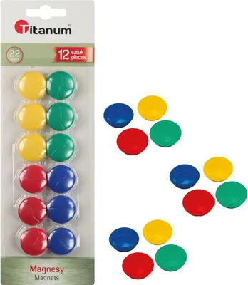 Produktbild von Satz von Rundmagneten 22mm 4 Farben 12 Stück Titanum