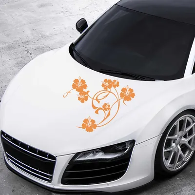 Produktbild von Aufkleber - Autoaufkleber "Hibiskus Swirl" 76cm x 60cm orange - Tuning Carystyling Heckscheibe Auto