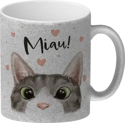 Produktbild von Miau Katze Glitzer-Kaffeebecher