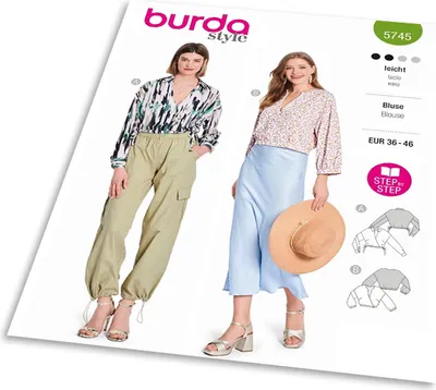 Obrázek produktu pro Střih Burda 5745 - Zavinovací halenka, halenka se stahováním v pase