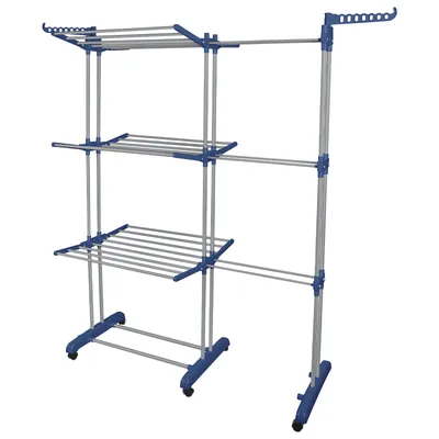 Produktbild von Wäscheständer 3 Ebenen klappbar mobil Wäschetrockner mit Seitenflügel Ausziehbar 75-142.5*64*170cm Blau