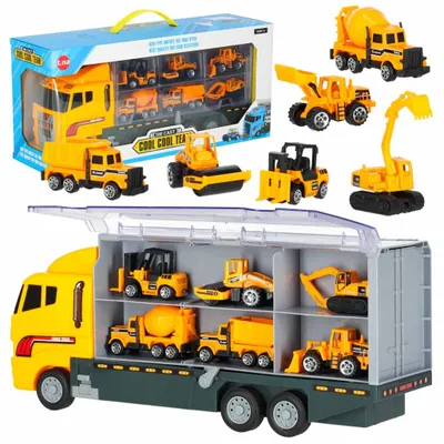 Obrázok produktu pre KIK Nákladné auto transportér so 6 kovovými stavebnými strojmi