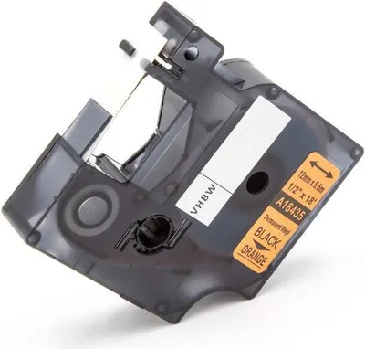 Produktbild von vhbw Schriftband-Kassette kompatibel mit Dymo Rhino 6000, 5000, 5200, 4200, 3000, 1000 Etiketten-Drucker 5,5m x 12mm Schwarz auf Orange, Vinyl