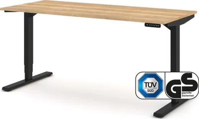 Produktbild von ASSMANN Elektrisch höhenverstellbarer Schreibtisch Y-Line Eiche Natura Schwarz, 160x70cm, Memoryfunktion, Kollisionsschutz, 2-fach-Motorik