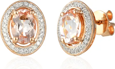 Produktbild von 585er Rotgold Ohrstecker Morganit Krappenfassung - 1,11ct./56 x Diamanten zus. 0,12ct.