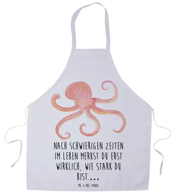Produktbild von Mr. & Mrs. Panda Schürze Tintenfisch - Weiß - Geschenk, Lustige Sprüche, Wasser, Latzschürze, Küchenzubehör, Grillschürze, Servierschürze, Meer, Kochschürze, Meerestier