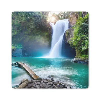Produktbild von MuchoWow® Mauspad Mousepad Wasserfall - Steine - Landschaft - Pflanzen - Wasser 20x20 cm - Mousepads - Maus Mat - Pad - Mausunterlage - Desk Mat - Bureauartikeln