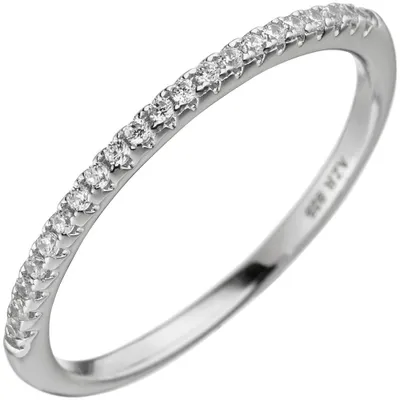 Produktbild von Ring Damenring mit weißen Zirkonia schmal 925 Silber Sterlingsilber Damen Innenumfang 60mm  Ø19.1mm