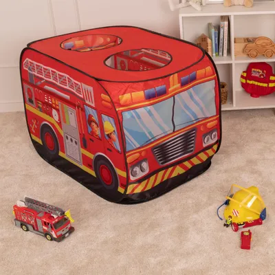 Produktbild von Selonis Feuerwehrauto-Zelt Kinder Spielhaus Keine Bälle Faltzelt Pop Up Zelt Kinderzelt Indoor Outdoor Faltbar Spielhöhle Geschenk Für Jungen Mädchen Rollenspiel Abenteuer - Rot
