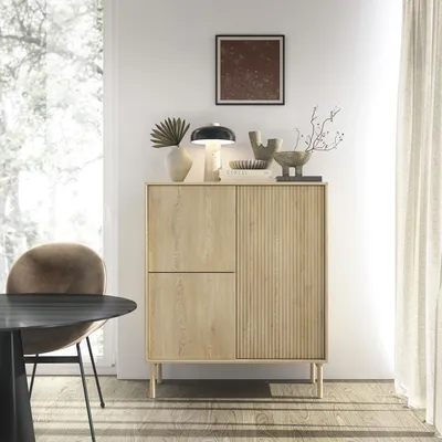 Immagine prodotto di Hatote - Credenza, 104x40x122h cm Marrone Rovere, 5 Ripiani