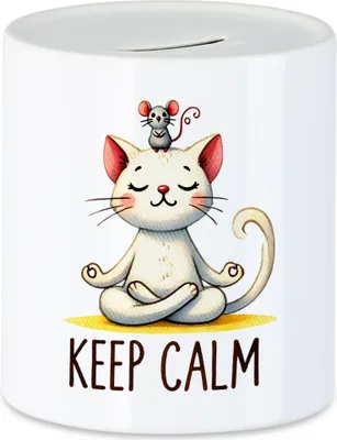 Produktbild von Keep Calm Spardose Geschenkidee für Yoga-Fans und Katzenliebhaber