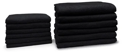 Produktbild von Eleganzzz Badezimmer-Set 12-teilig – Schwarz – 100% Baumwolle – 6 Handtücher + 6 Badetücher