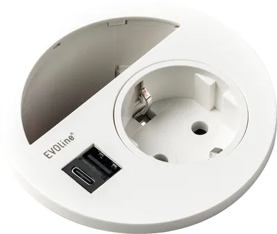 Produktbild von Evoline Circle80 Steckdose weiß - mit Kabeldurchgang, USB-A + USB-C Doppelcharger, Tischsteckdose, 3500W, ø 80mm, 1 Stück