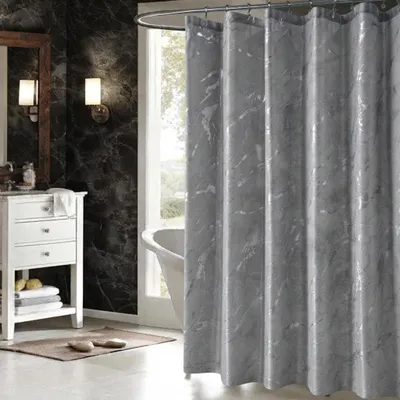 Produktbild von LIONMOOD Duschvorhang - Badewannen Vorhang inkl. Haken - Polyester Textil - 180x200cm - Marmor-Grau