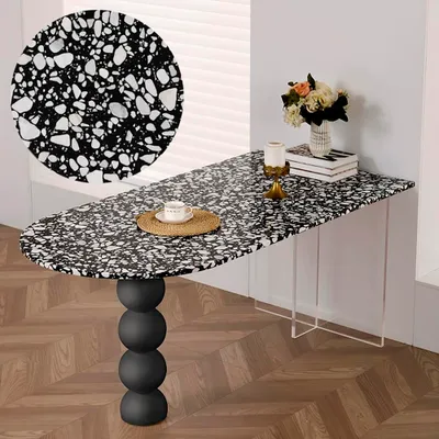 Produktbild von Kunstmarmortisch mit Holz- und Acrylbeinen – Modernes, elegantes Design für kleine Räume und offene Küchen Schwarz 180 x 80 x 75 cm /DLSH-180/