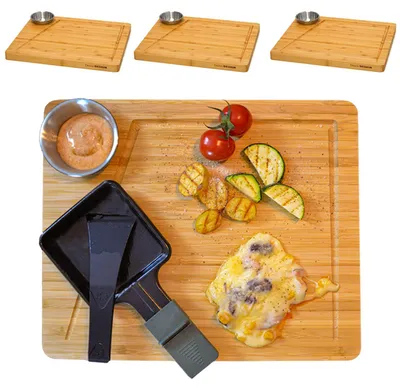 Raclette-Bretterset 4-tlg. 30x25 cm Bambus mit Dipschale