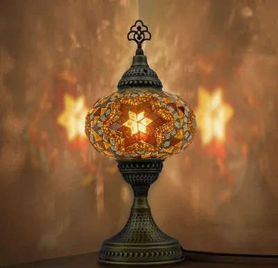 Productafbeelding van Mozaïek tafellamp, handgemaakt nachtlampje, Turks-Arabische Tiffany-lamp voor slaapkamer, kantoor en woonkamer, bruine Marokkaanse decoratie