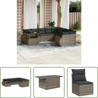 Produktbild von The Living Store 10-tlg. Garten-Sofagarnitur mit Kissen Grau Poly Rattan