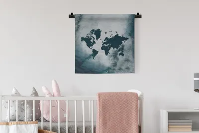 Produktbild von MuchoWow® Wandteppich Wandbehang Weltkarte - Aquarell - Blau 60x60 cm Tapisserie Dekoration Wandtuch - Dekorationen - Wand Decke