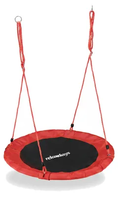 Obrázek produktu pro Houpací síť Relaxdays, venkovní houpačka pro děti i dospělé, Ø 110 cm, nosnost do 100 kg, kulatá, zahradní houpačka, červená