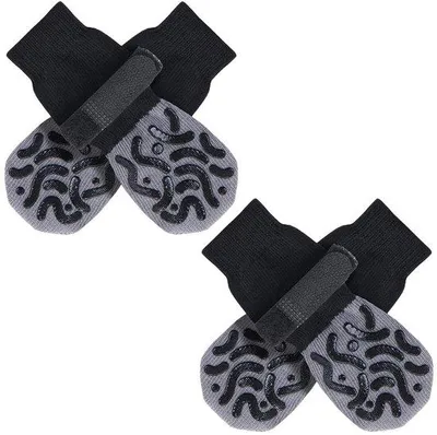 Immagine prodotto di Scarpe antiscivolo per cani - 2 paia - Scarpe morbide - Per proteggere le zampe del cane - Con chiusura in velcro regolabile - Per uso interno