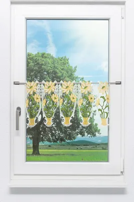 Produktbild von Scheibengardine Plauener Spitze - Blumenpracht  (Bx H) 231cm * 30cm * Gelb/pastellgelb