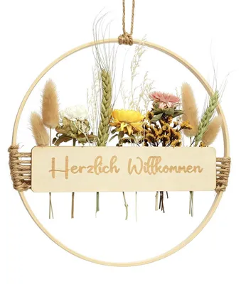 Image de Couronne de fleurs séchées, bienvenue, couronne décorative, 25 cm, décor d'été