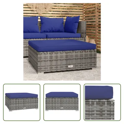 Produktbild von The Living Store Gartenhocker mit Kissen Grau 70x70x30 cm Poly Rattan