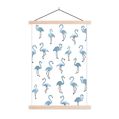 Produktbild von MuchoWow® Textilposter Blau - Flamingo - Muster 40x60 cm mit holzfarbenen Rahmen - Poster