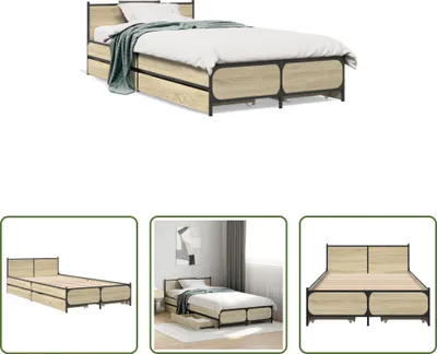 Produktbild von The Living Store Bettgestell mit Schubladen Sonoma-Eiche 75x190 cm Holzwerkstoff