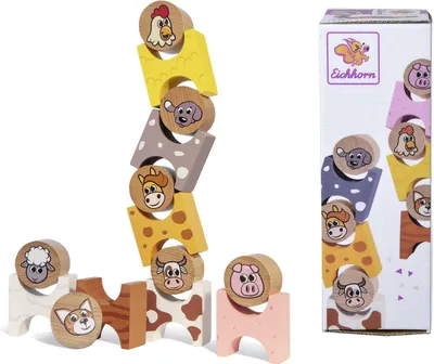 Produktbild von Eichhorn Stapelspiel Bauernhoftiere aus Holz, 14dlg.