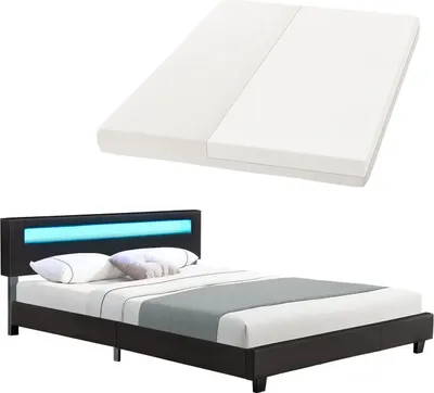 Produktbild von Juskys Polsterbett Paris 180 x 200 cm Kunstleder mit LED, Matratze & Lattenrost - Schwarz