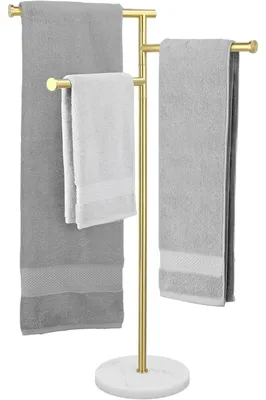 Produktbild von Handtuchständer Stehend 3-Arm Edelstahl Gebürstet Gold Marmor Basis 1000mm