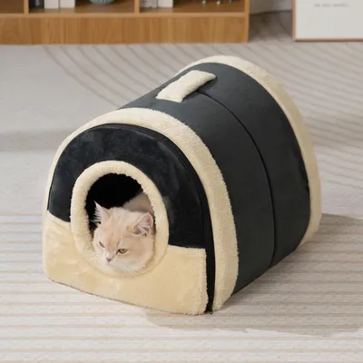 Produktbild von Dunkelgraues 2-in-1 Haustierbett - Selbstheizend & faltbar - Für Katzen/kleine Hunde