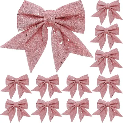 Produktbild von Weihnachtsschleife Weihnachtsschmuck Schleifen - 14 x 14 cm - 12 Stück - Rosa - Glitzer