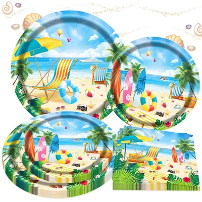 Image de Ensemble de décoration pour fête sur le thème de l'océan, comprenant 52 pièces : décorations sous-marines et serviettes