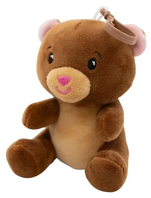 Produktbild von Amscan Ballongewicht Plüschtier Braunbär, 11 cm, 90 g, 2-in-1 Luftballon-Beschwerer, Braun-Pink