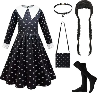 Produktbild von Schwarzes Wednesday Kostüm Set Mädchen Größe M Halloween Gothic Cosplay