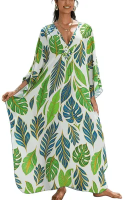 Imagen del producto de Solidchoice - Vestido largo con escote en V y estilo caftán, ideal para looks casuales y para la playa