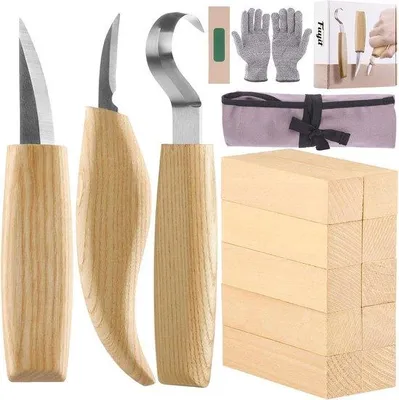 Produktbild von Holzschneidset für Anfänger - 17 Teile inklusive Schneidwerkzeug und Holzblöcke
