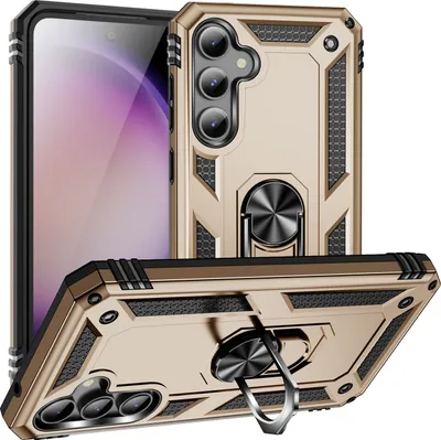 Produktbild von Schutzhülle für Samsung Galaxy S23 FE Dual Layer Robust Militäre Fallschutz Hülle mit Ringhalterung Ständer Gold