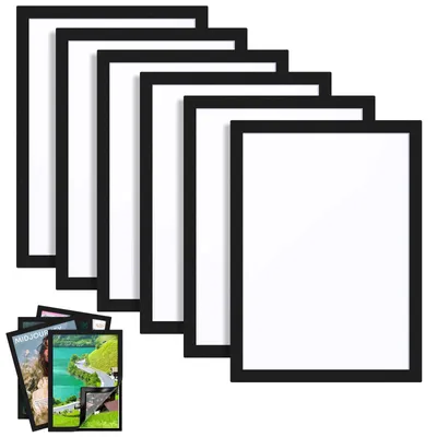 Magnetische Fotolijst A4, 6 Stück, 32x24 cm, Schwarz, selbstklebend