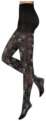 Produktbild von krautwear Damen Strumpfhose schwarz mit Spinnennetz-Motiv Halloween, Größe S/M