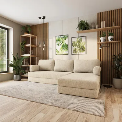 Produktbild von Masseno Ecksofa LEA mit Metallgestell, Modulares Schlafsofa aus Schaumstoff, Klappbares Bodensofa, Schlaffunktion - Creme, QUELLE 02