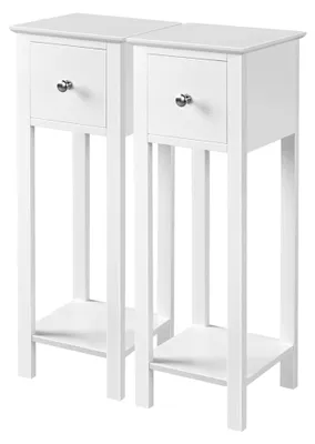 Produktbild von 2 Stück Telefontisch Weiß HBT: ca. 70 x 25 x 25 cm Beistelltisch mit Schublade Konsolentisch aus Holz Pflanzentisch 70 cm hoch Blumentisch