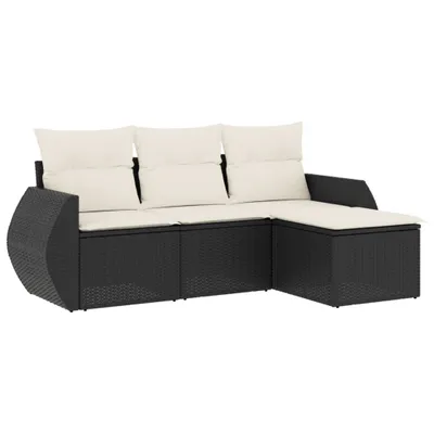 Produktbild von Modulares Garten-Sofa-Set, 4-teilig, mit Stauraum, wasserabweisendem Beutel und Kissen, Poly Rattan, Schwarz/Cremeweiß, UV-beständig