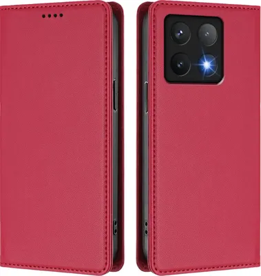 Obrázek produktu pro Kožené pouzdro pro Xiaomi 14T, magnetické flipové pouzdro zPolyuretankůže se stojánkem Červená