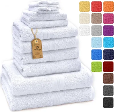 Produktbild von Frottier Handtuch-Set, 4X Handtücher, 2X Duschtücher, 2X Gästetücher, 2X Waschhandschuhe, Weiß