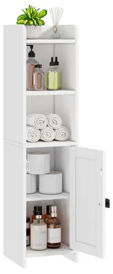 Image de Armoire de salle de bain - Armoire d'angle - 20 x 20 x 80 cm - Blanc - Avec porte et étagères réglables