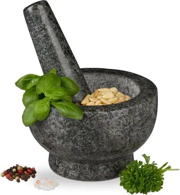 Produktbild von Rejäla Granit Mörser Grau, 17.5x17x17cm, robust mit rauer Innenseite